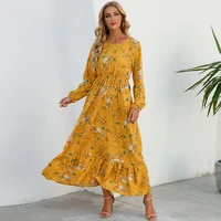 Robe longue en mousseline de soie pour femmes, style bohème décontracté, manches longues, taille haute, pour la plage, motif floral, automne 2
