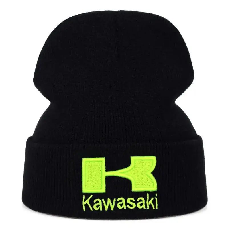 New Men's and Women's Autumn and Winter Fashion Embroidered Kawasaki Hat Moto GP Hat for Kawasaki Badge Winter Warm Knitted Cap 2