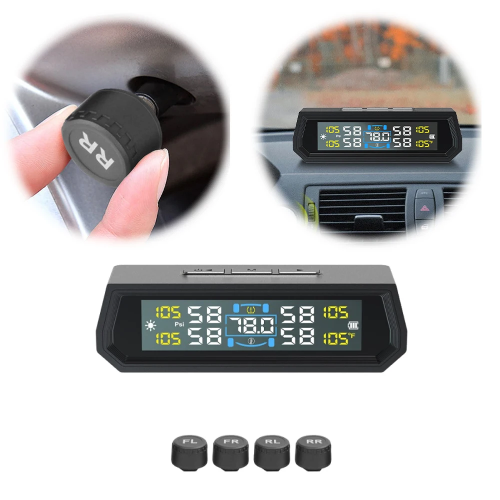 Solar/USB Powered Tire Pressure Monitoring System LCD Display Wireless TPMS Tire Pressure Monitor System for RV Sedan SUV Truck