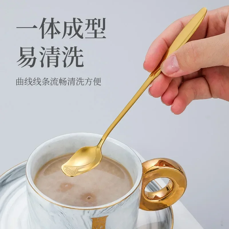 Long Handle Stainless Steel Rose Mixing Teaspoon for Dessert, Honey, Salad, Tea, Coffee - Unique New Year Gift