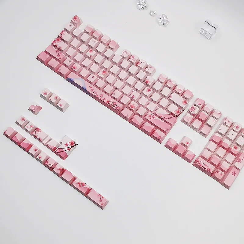 Side Print Pbt Double-shot Brilhar Através de Keycap Blossom Keycap Teclado Mecânico Perfil Cereja 127 Chaves