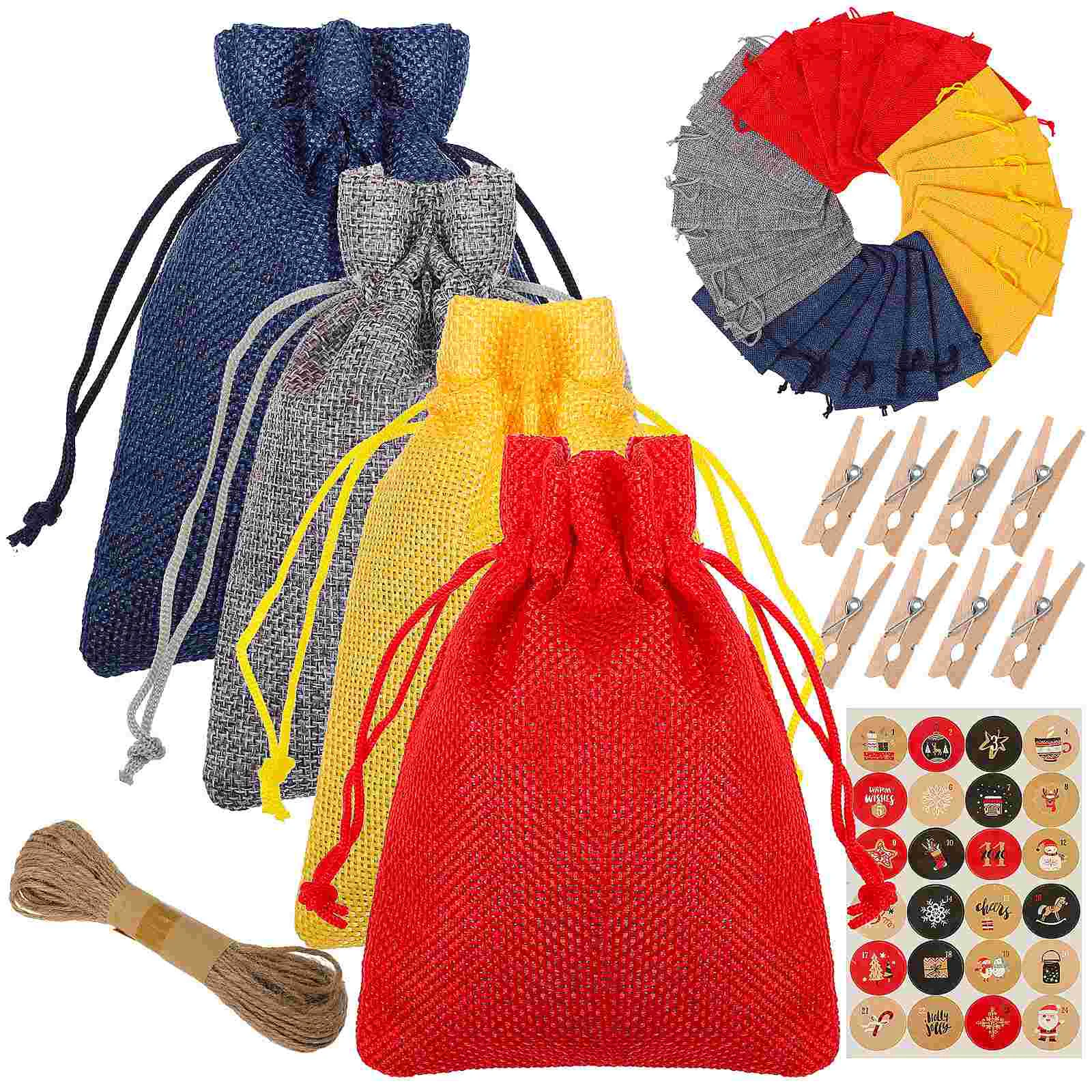 

24 Sets Drawstring Pouch Hessian Fabric Burlap Bags Christmas Cloth Gift Small Holiday Xmas Santa