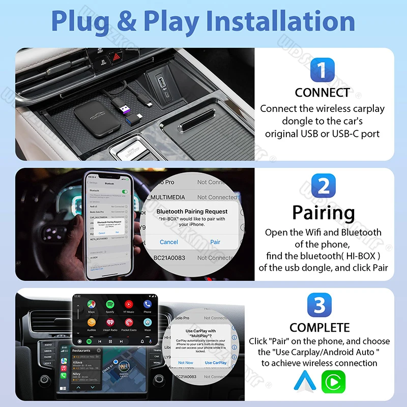 5 in 1 Smart Ai Box TV BOX Plug&Play Wireless Android Auto Carplay Adapter 2G+16G Android system Navigation For Netflix YouTube