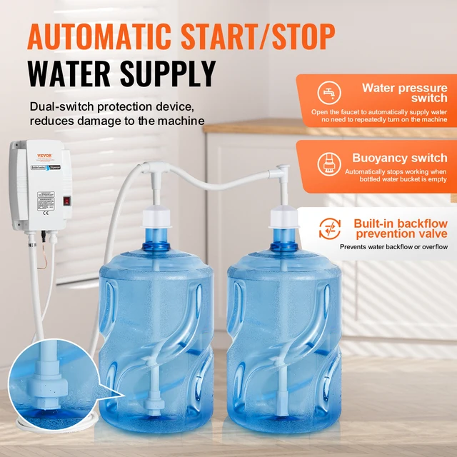 SucceBuy 2x5Gal Bottled Water Dispenser Pump System Dispensing System Auto Electric Water Dispenser Double-Pipe Water Jug Pump 4