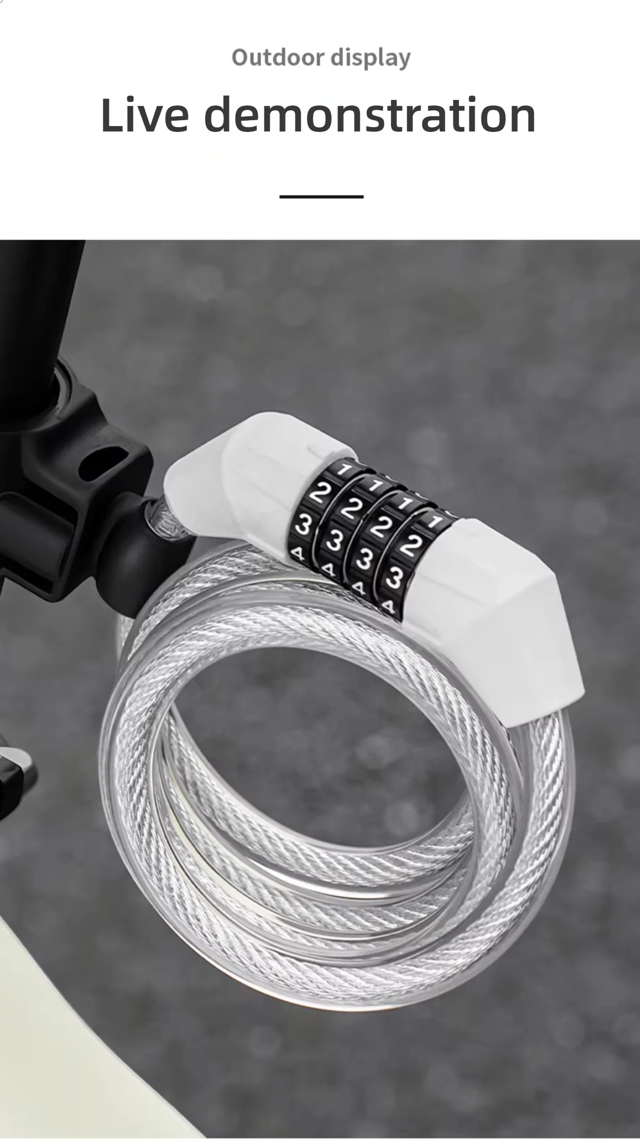 Diebstahlsicheres Fahrradschloss, 4-stelliges Passwortschloss, 1,2 Meter langes superstarkes Stahlkabel, geeignet für Mountainbikes und Rennräder – Detail 12