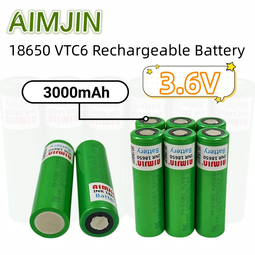 

100% Original 18650 VTC6 3.6V 3000mAh Rechargeable Lithium-ion battery suitable for remote control, flashlights etc