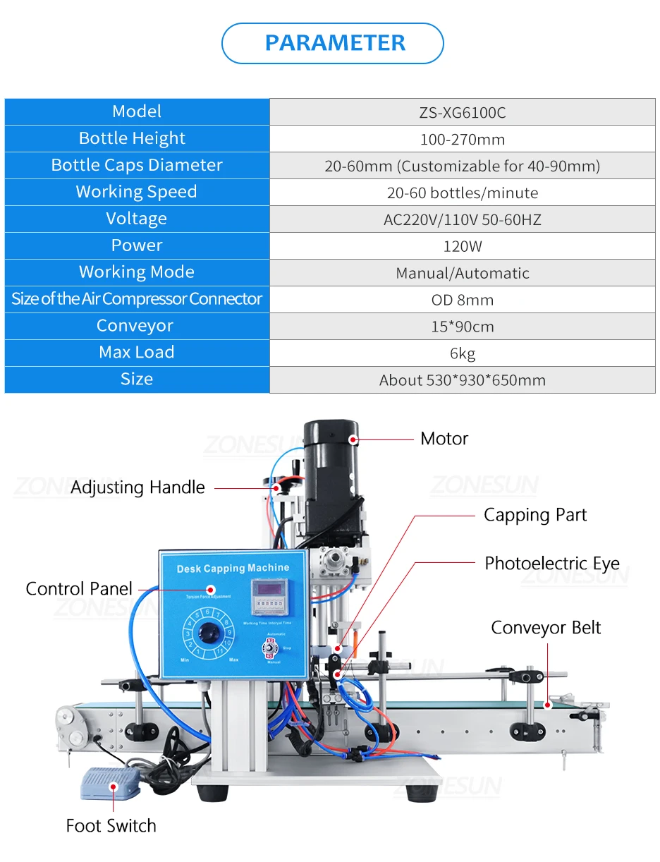 ZONESUN ZS-XG6100C Máquina tapadora de rosca automática 