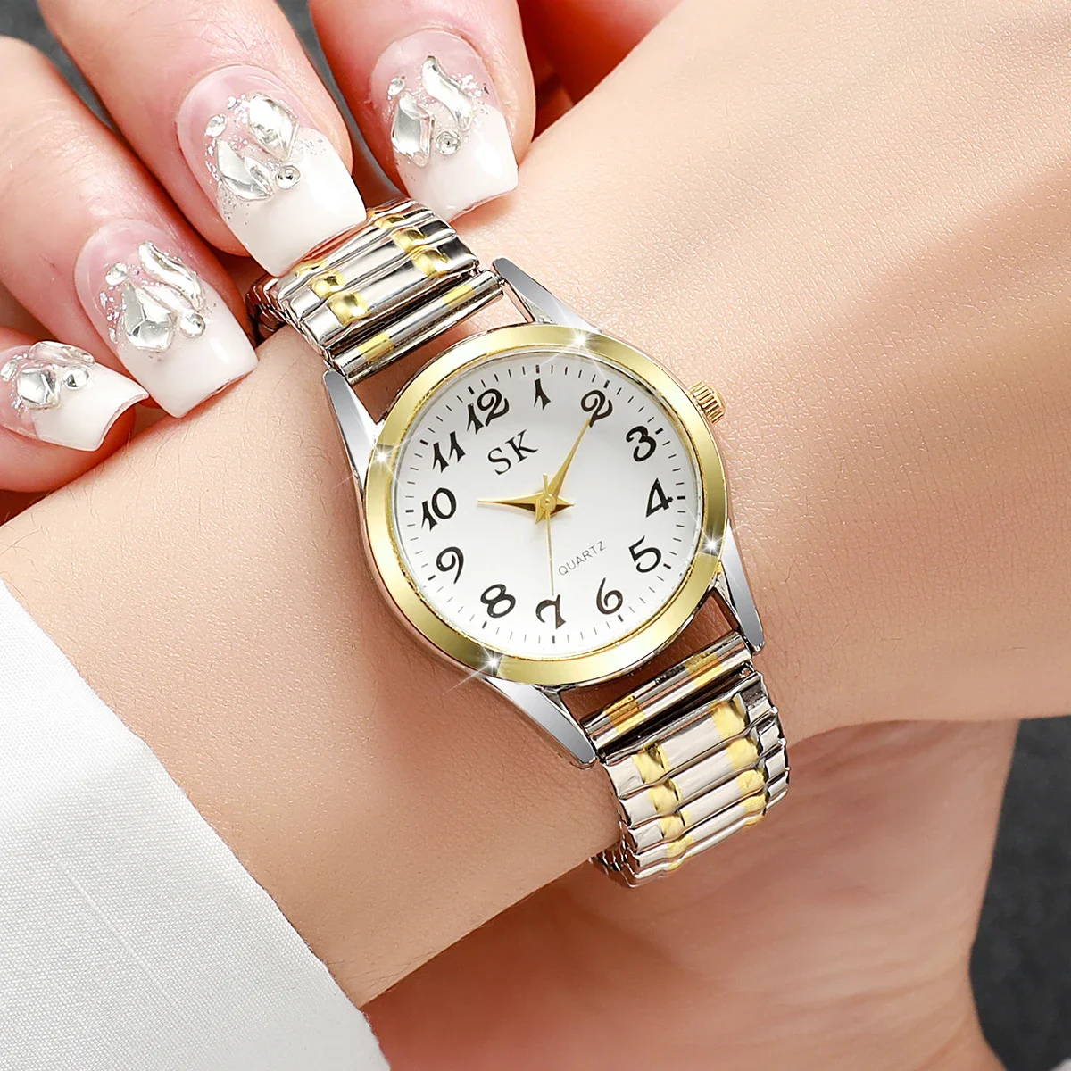Middle aged and elderly watches, men's large digital dial, women's watch, steel strip spring, elastic band, elderly watch