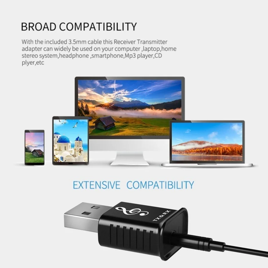2 in1 Bluetooth 5.0 Transmitter Receiver Mini 3.5mm AUX Stereo Wireless Adapter For Wireless Earphone TV MP3