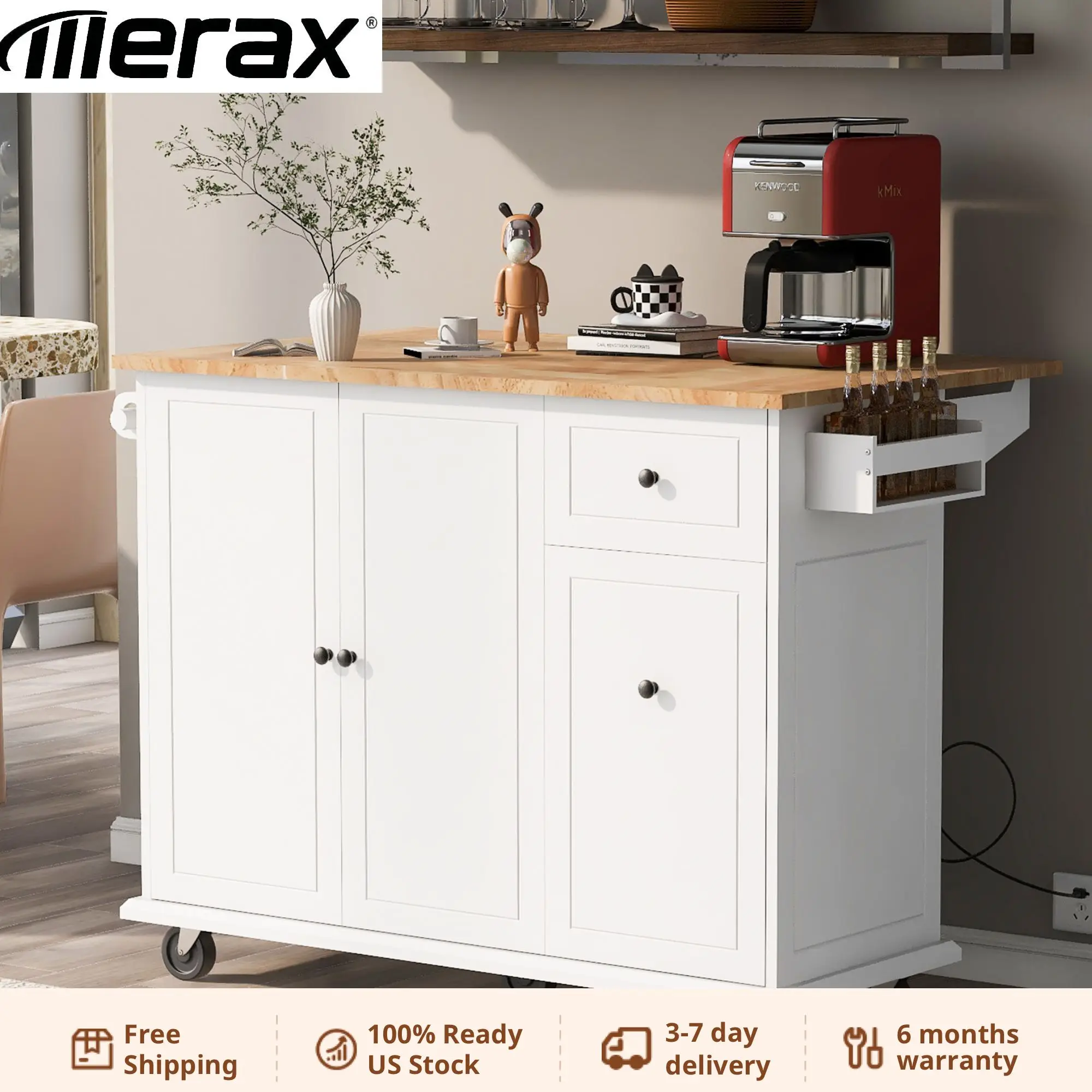 

53.9" Rolling Kitchen Cart on Wheels with Storage Rack and 3 Tier Pull Out Cabinet Organizer, Drop Leaf ,Spice Rack, Towel Rack
