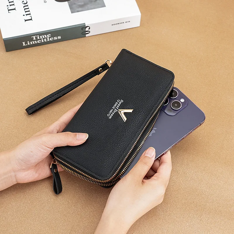 Women's Large Capacity Dual Zipper Long Clutch Wallet Simple High-Capacity Double Layer Mobile Phone Bag