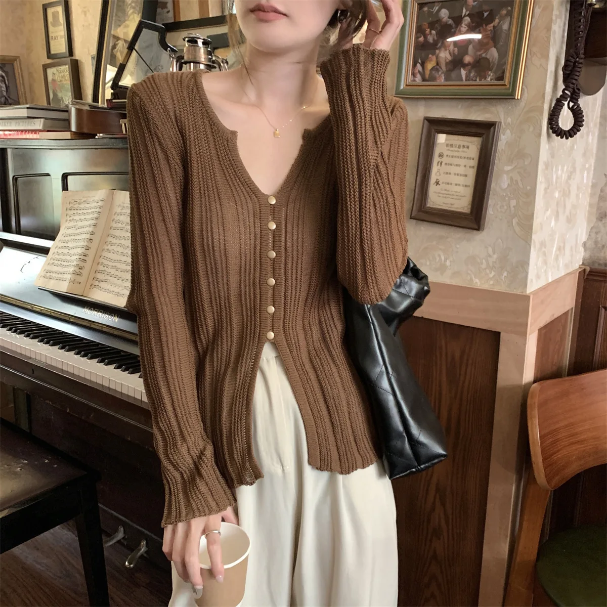 Women Long Sleeve Knitted Sweater Cardigan