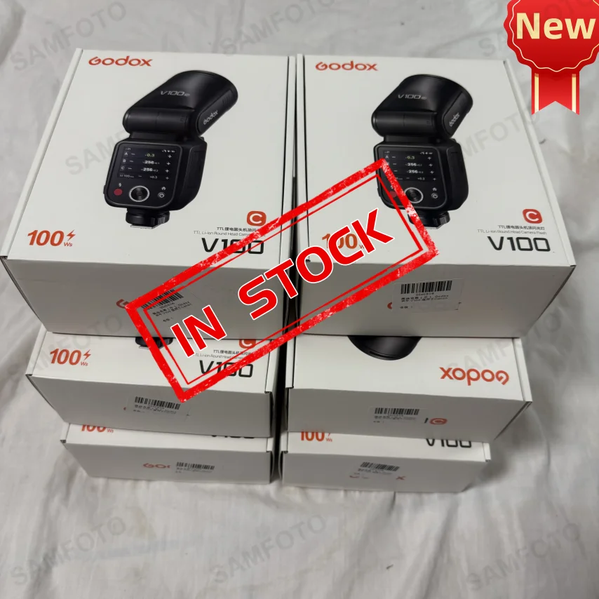 재고 Godox V100 C/N/S/F/O TTL 리튬 이온 원형 헤드 온 카메라 플래시 100Ws 제한 너머 V100S V100C V100N V100F V100O