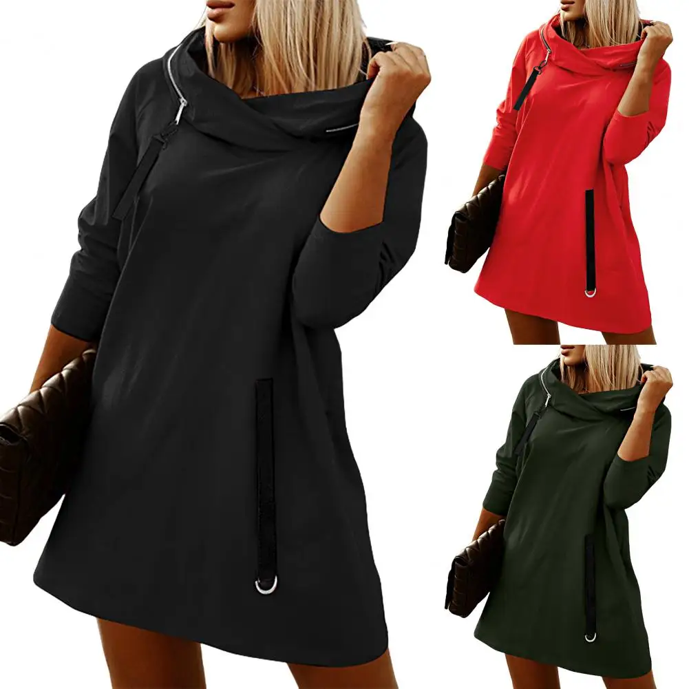 Women Winter Hoodie Strap Decor Zipper Hooded 4