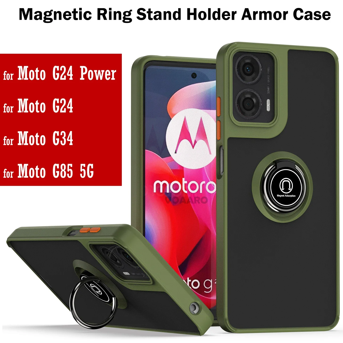 Matte Half Clear Magnetic Ring Stand Armor Case with Holder