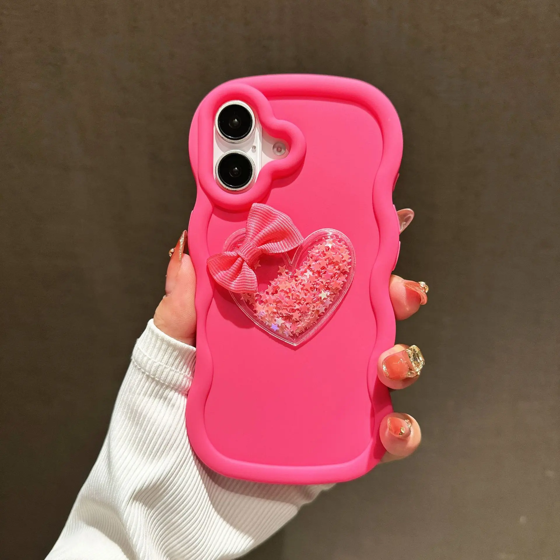 Adorable Quicksand Heart Bow Phone Case - Soft Cover