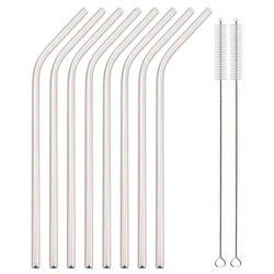 8 - Piece Colorful Reusable Bent Stainless Steel Straws Set with Cleaning Brush (Silver)