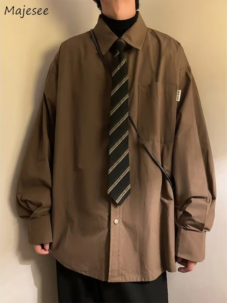 

Рубашки с длинным рукавом, мужская одежда-карго в стиле преппи, винтажная, женская, Минималистичная, повседневная, Корейская, стильная