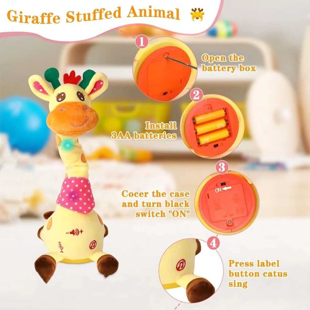 Repeating What You Say Dancing Talking Giraffe Toy Adjustable Volume with 10 Songs Swaying Dancing Giraffe Plush Glowing