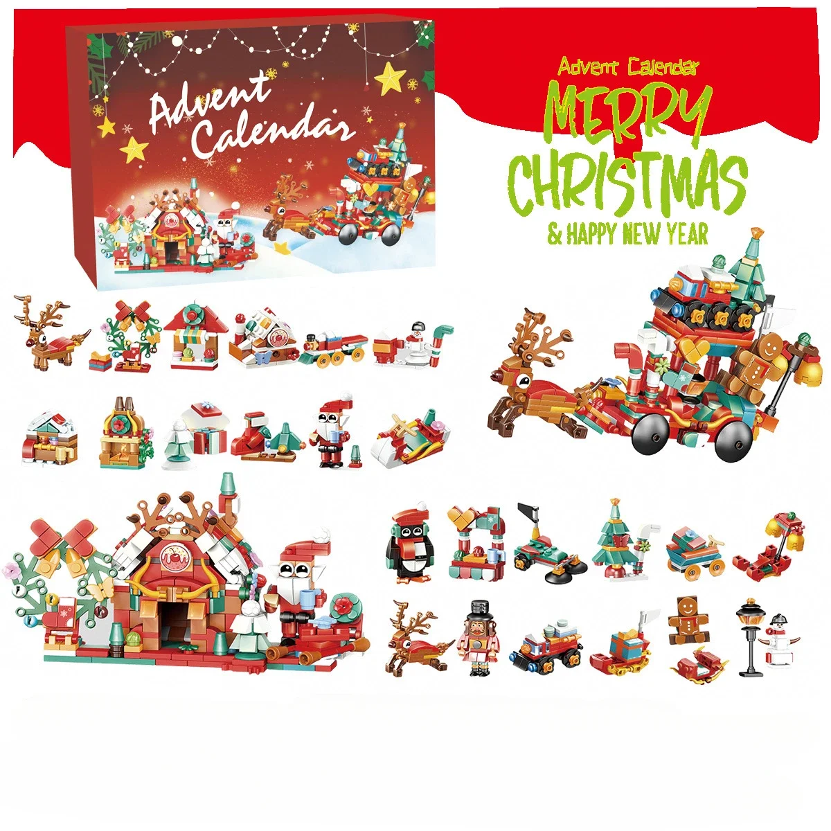 Festive 24-Day Advent Calendar Gift Box with Christmas Tree Bricks - Ideal Holiday Surprise