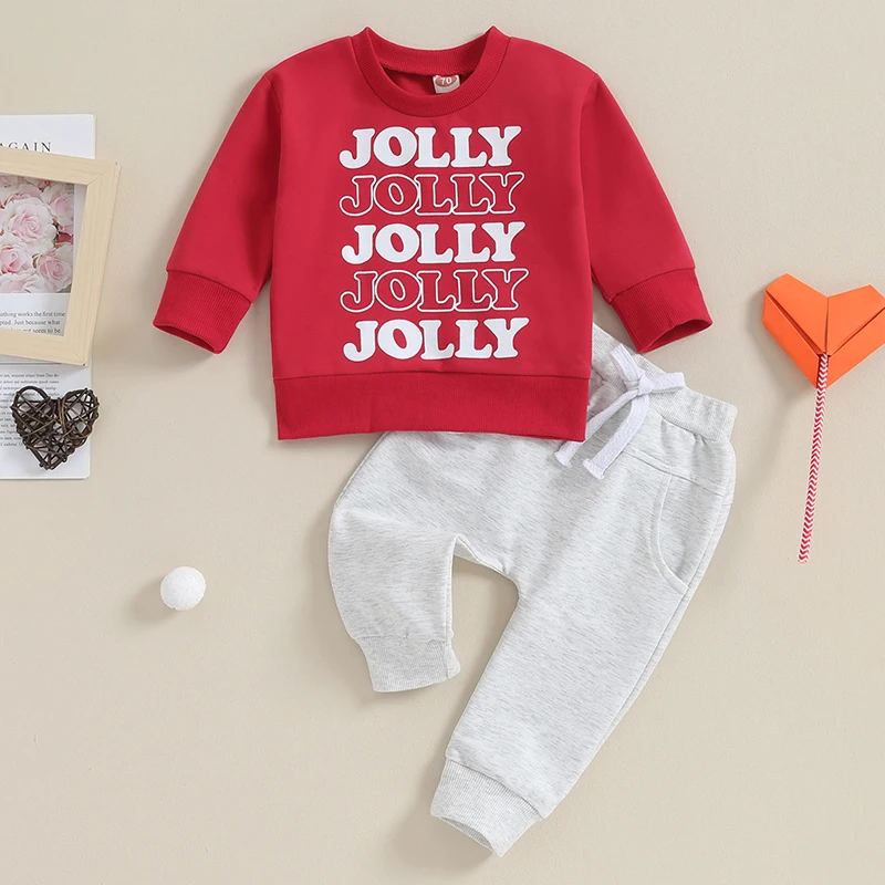 

2pcs Toddler Kids Baby Boys Girls Christmas Outfits Long Sleeve Sweatshirts+Solid Color Trousers Pants Sets Toddler Xmas Clothes