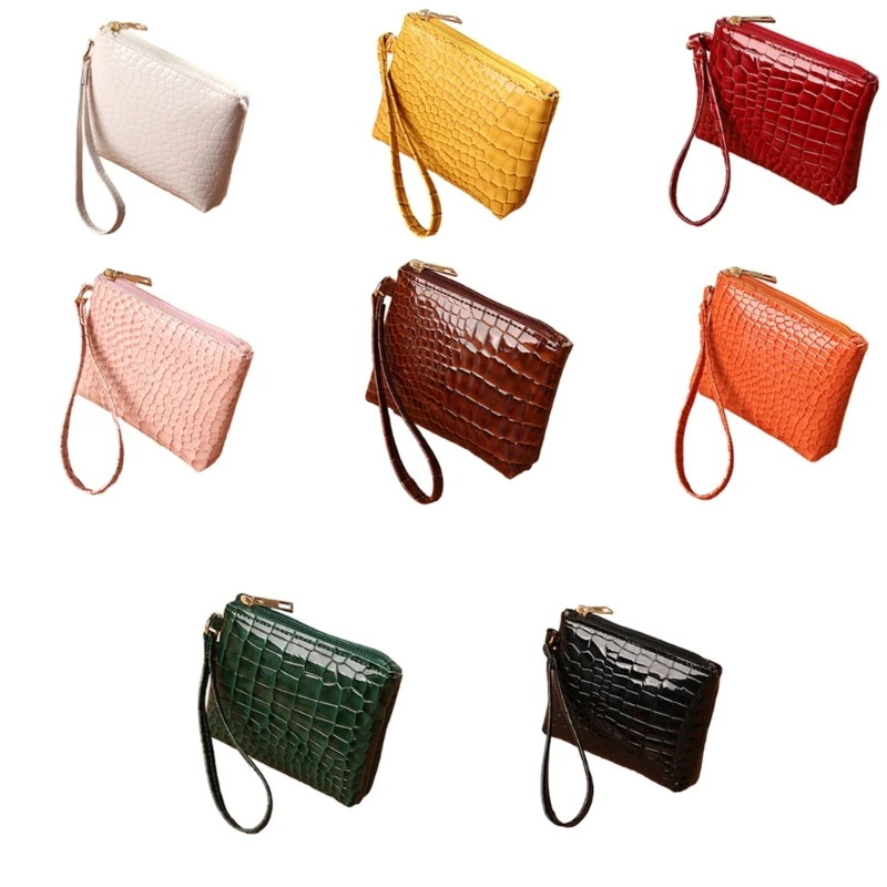 

Vintage Alligator Texture Coin Purse with Wrist Strap Clutch Bag Women Men Solid Color Cash Credit Card Holder Handheld Wallet