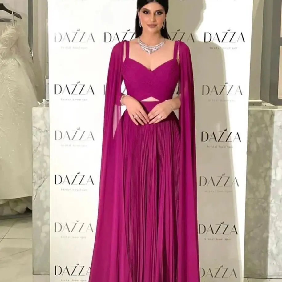 

A-line Chiffon Long Prom Dresses V Neck Pleated Floor Length Saudi Arabic Women Evening Party Dress