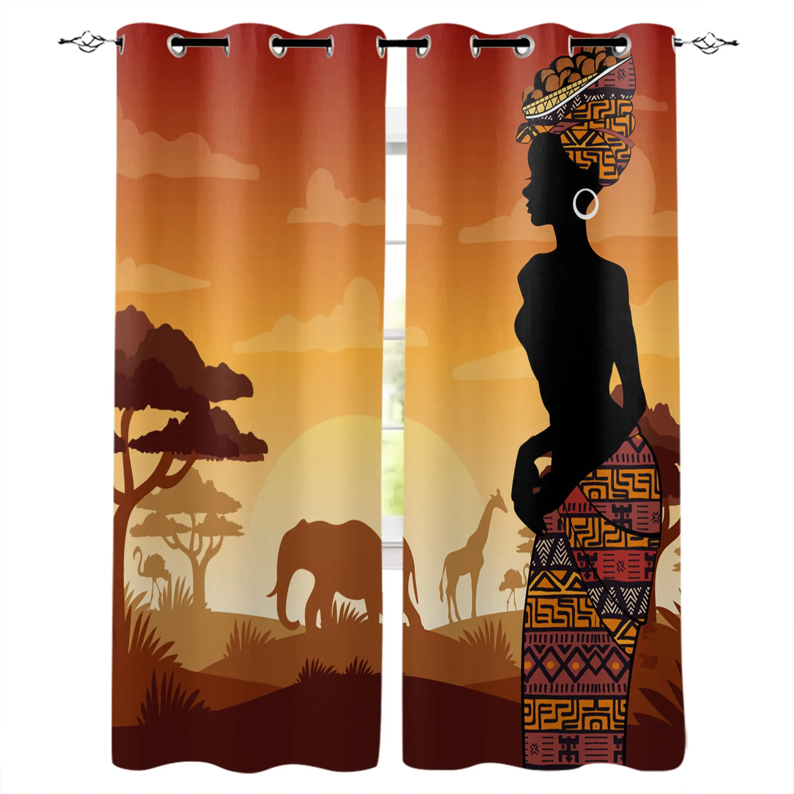 Papua African Dance Women Printed Window Curtains Living Room Bedroom Curtains Polyester Cloth Home Decor 