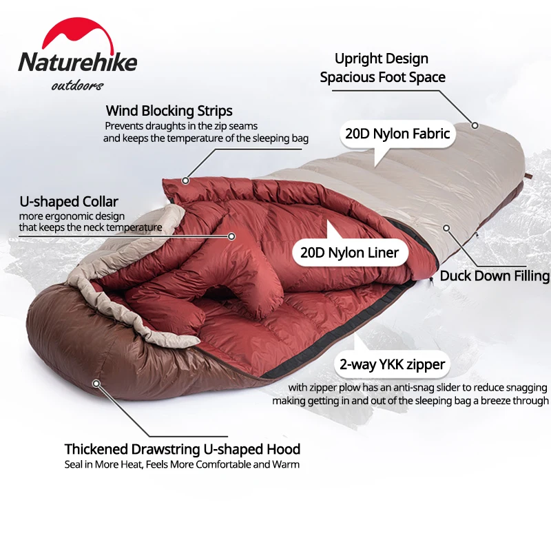 Camping Sleeping Bag Naturehike Snowbird Mummy Sleeping Bag All Season Waterproof Duck Down Winter