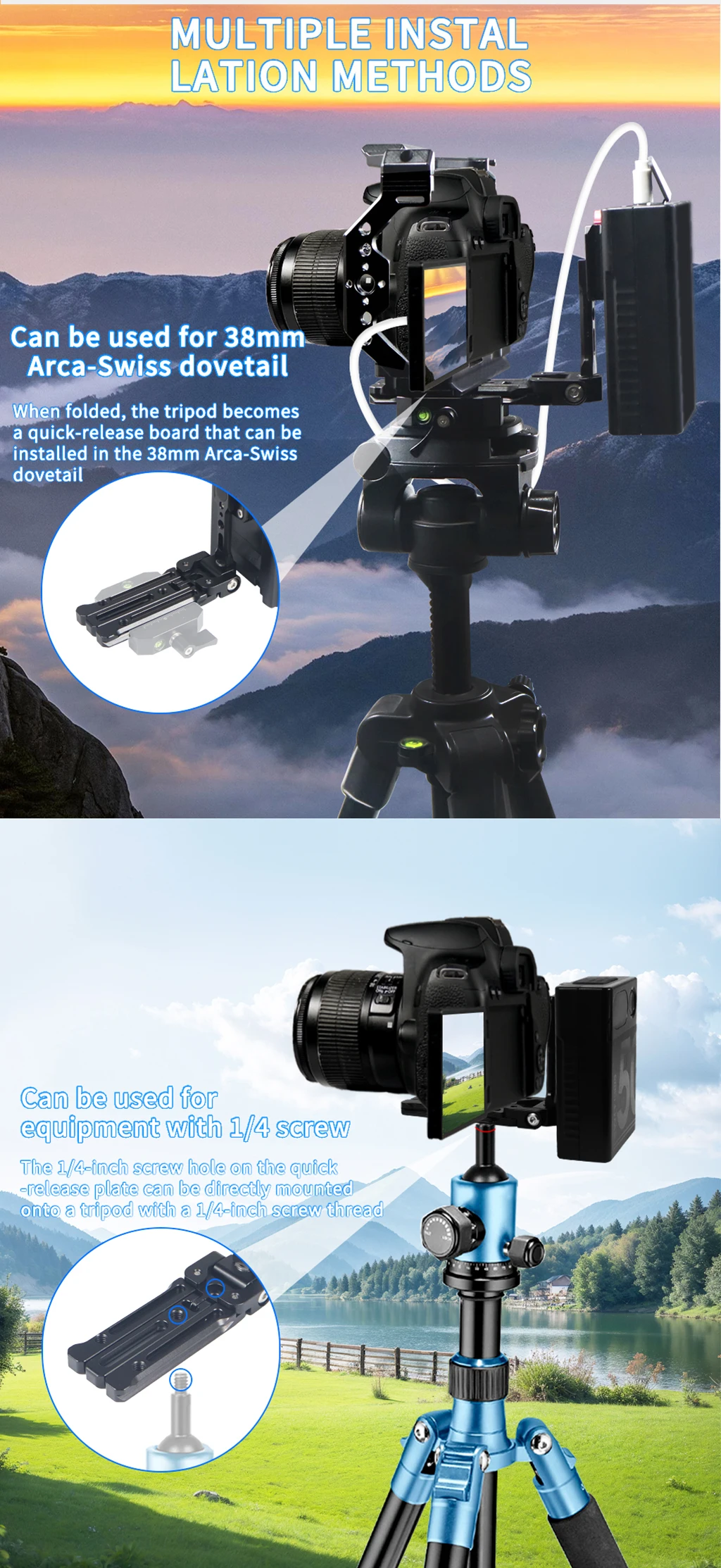 Aluminum V-Lock Battery Mounting Plate Clamp Quick Release for ARCA Tripod Gimba