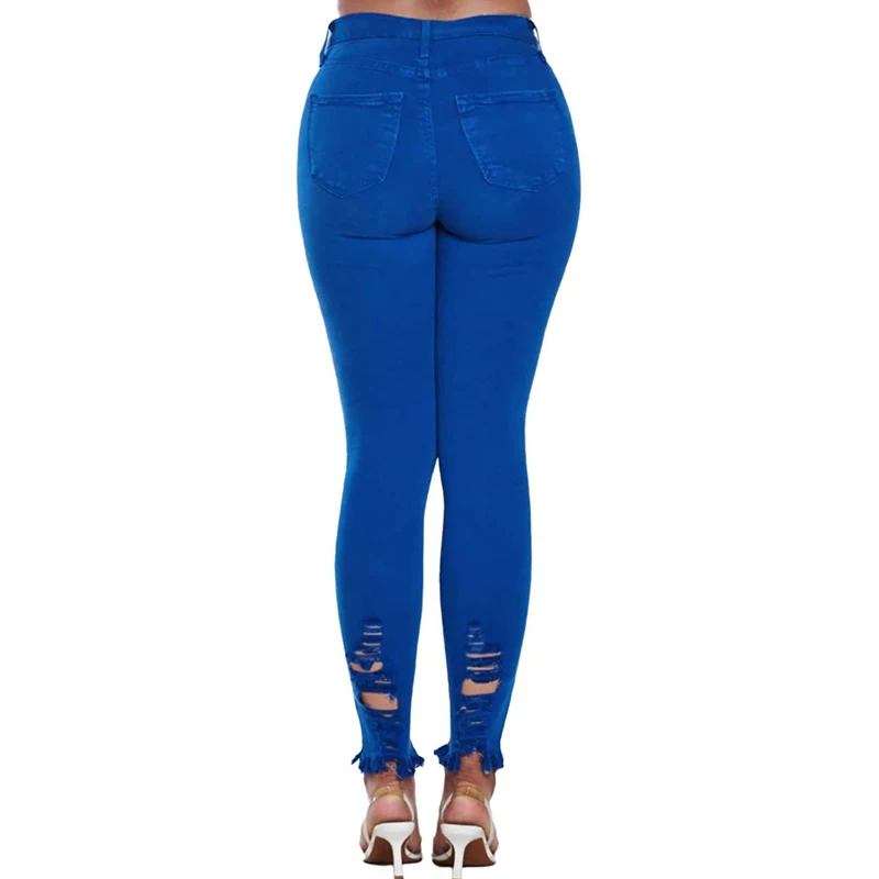 Women's Slim-fitting Petite Pants Women's Stretch Large Size Leggings Women's Retro Ripped Denim Long Pants Women's