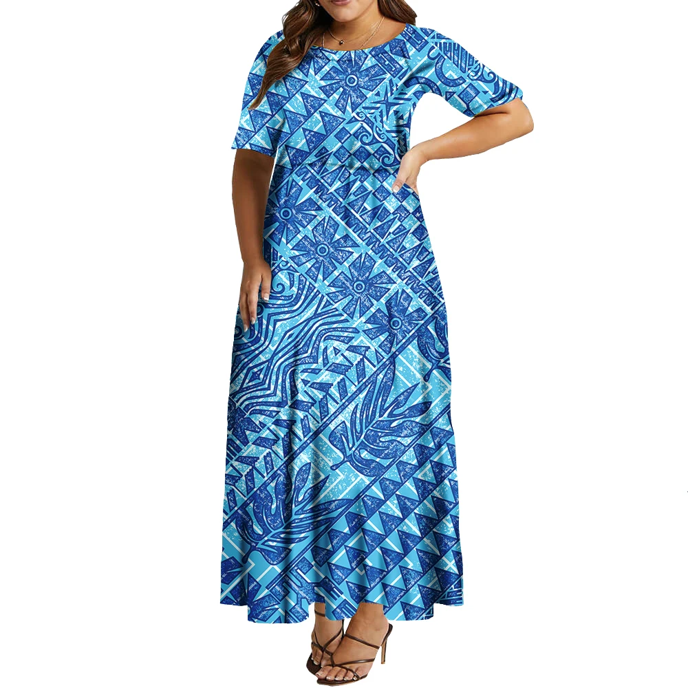 Latest Island Dress Long Clothes Dresses Samoan Puletasi Polynesian Tribal Custom Plus Size 2025 Short Sleeve Women's Clothing