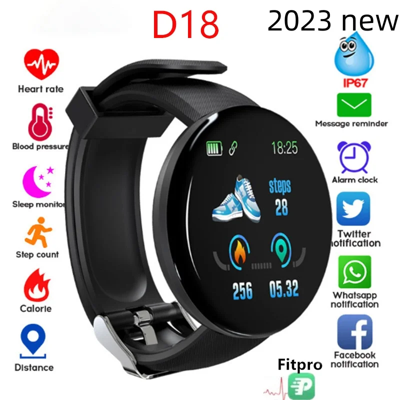 

2023 D18 Smart Bracelet Color round Screen Heart Rate Blood Pressure Sleep Monitoring Pedometer Sports Fitness Smart Watch new