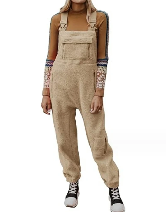 Lively and Gentle Girl Lamb Fleece Loose Back Strap Jumpsuit Long Pants In Stock Quick Hair