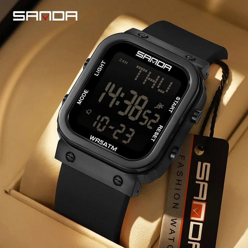 SANDA Men's Fashion Outdoor Waterproof Sports Watch with Multifunctional LED Display