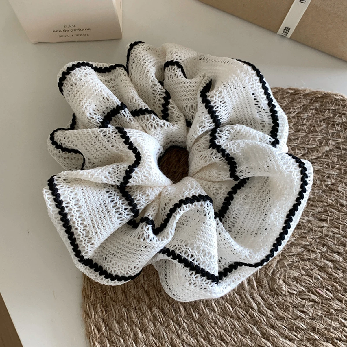 1 Stück koreanisches, vielseitiges, gestreiftes, gestricktes Herbst- und Winter-Haargummi mit Dickdarm, geeignet für Pferdeschwanz- und Duttsfrisuren – Detail 7