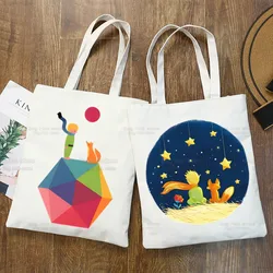Cartoon Earth Space Little Prince Shopper Bags Shopping Bag Tote Bag Shoulder Bag Canvas Bags Large Capacity College Handbag