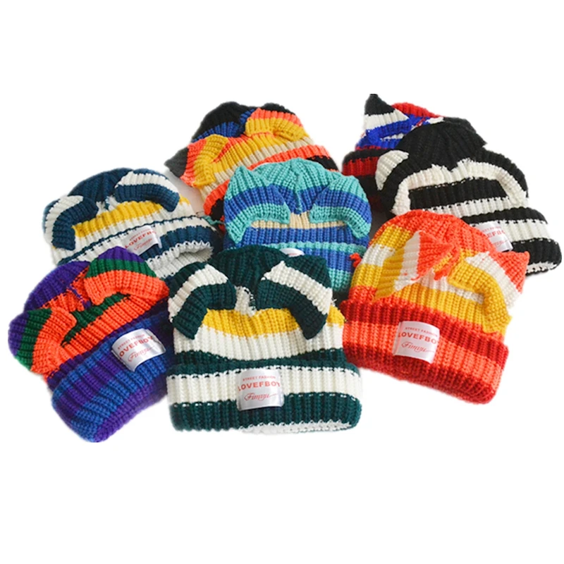 Hot Sale Women Y2K Style Winter Beanie Hat Outdoor Multicolor Cat Ear Loose Knit Hat Thick Warm All-Match Knitted Hat With Ear