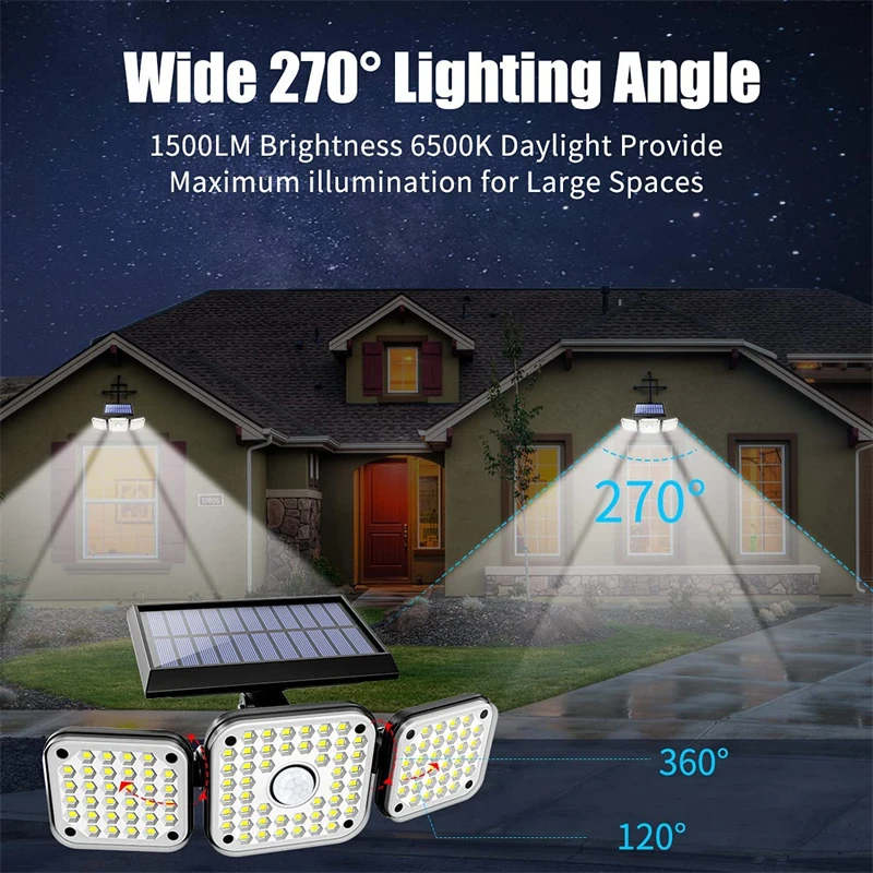 led solar lights Solar Motion Sensor Lights Outdoor 48/112/182 LED Flood Light Waterproof 3 Modes 4 Adjustable Heads Solar Powered Wall Lamp brightest outdoor solar lights