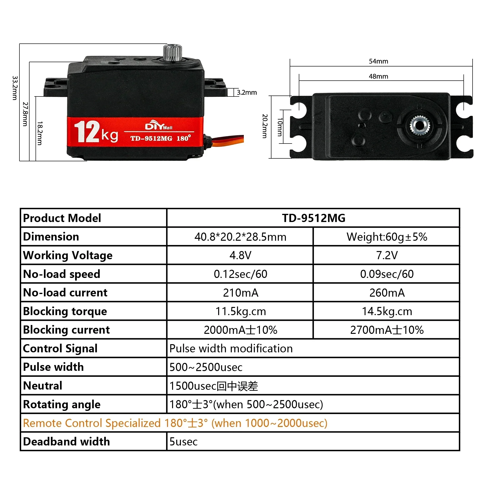 Servomoteur RC 180/270/360° 25T pour voiture robot, jaune fluo