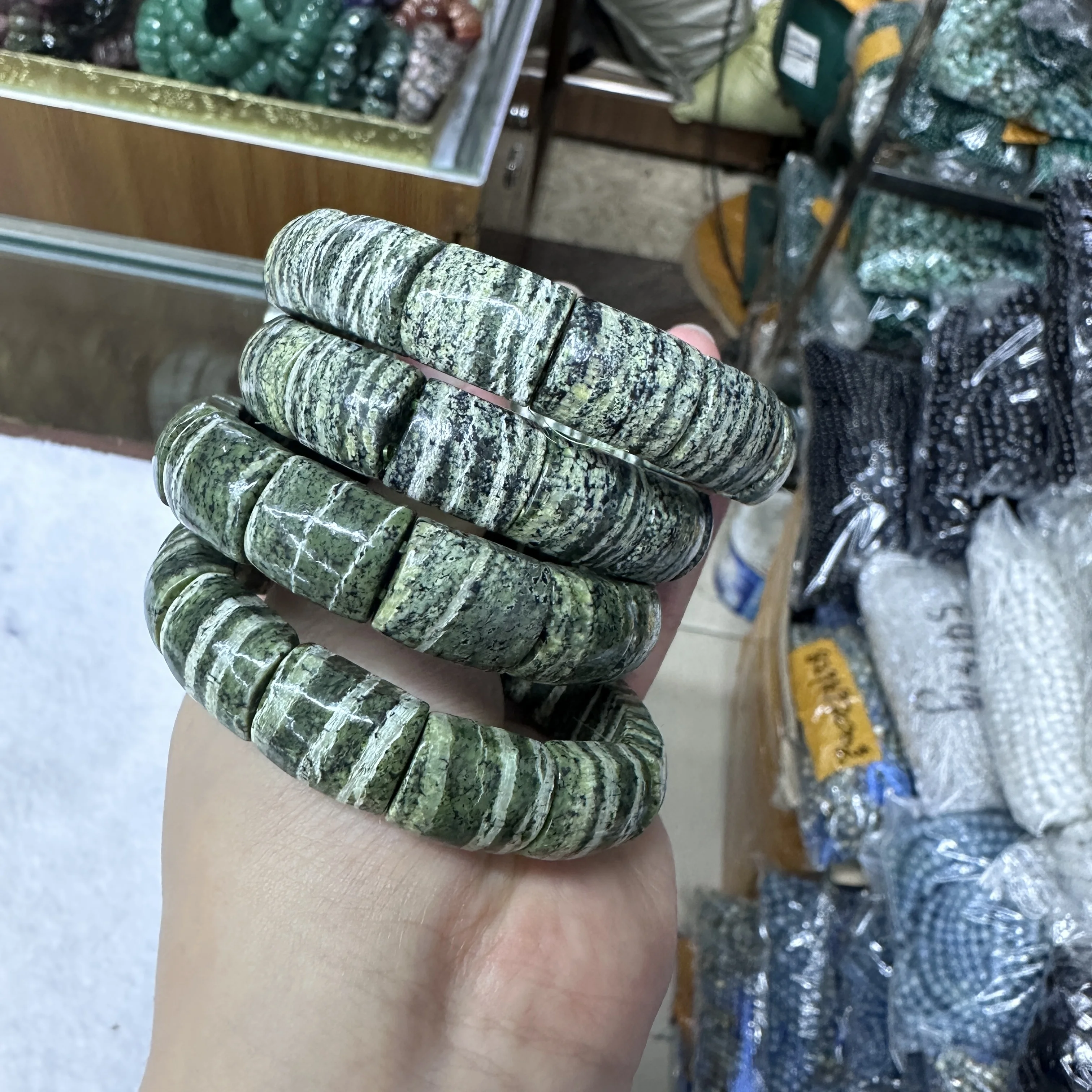 ◇新品◇グリーンゼブラジャスパーブレスレット◇約12.5㎜◇約