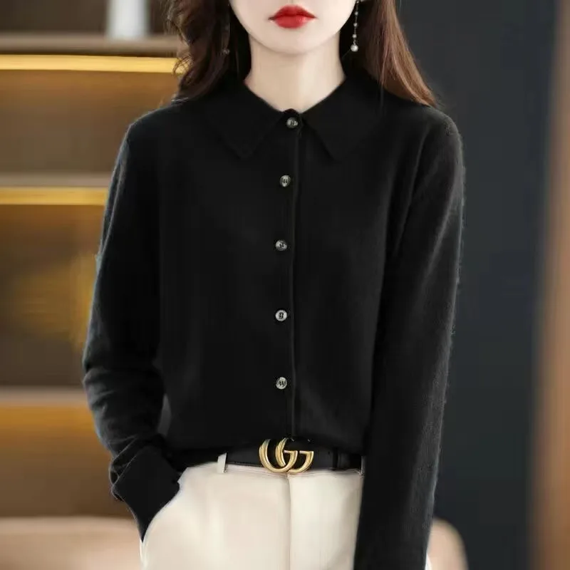 Golf Knit Cardigan Autumn Golf Wear Women's Sweater Flip Collar Windproof Coat