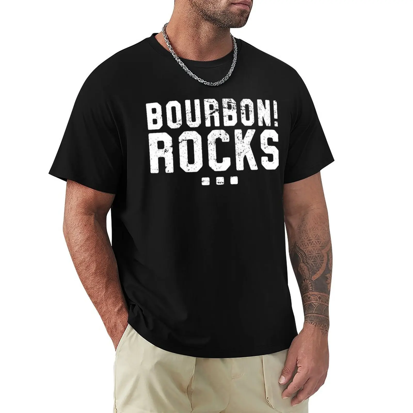 

Bourbon. Rocks. Whiskey Pub Crawl Funny Pun T-Shirt Short sleeve tee quick drying hippie clothes oversized t shirt men