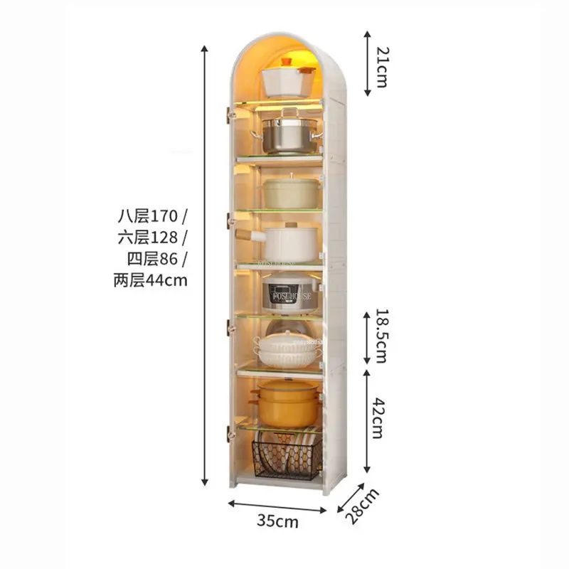 Nordic Simple Tempered Glass Kitchen Cabinets Slot Rack Household Kitchen Furniture Multi-layer Narrow Storage Cabinet with Door 6