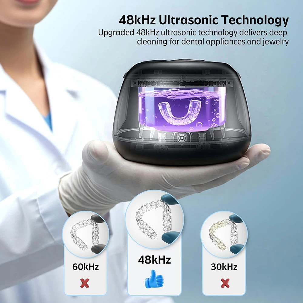 KUNPHY Ultrasonic Retainer Cleaner Machine UV Dental Pod 200ML 48kHz Deep Cleaning For Dentures Mouth Guards Jewelry_voghion.com