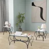 3-Piece Coffee Table Set, Tempered Glass Surface Living Room Sets, Coffee Table & 2 End Side Table, Metal Frame for Living Room 2