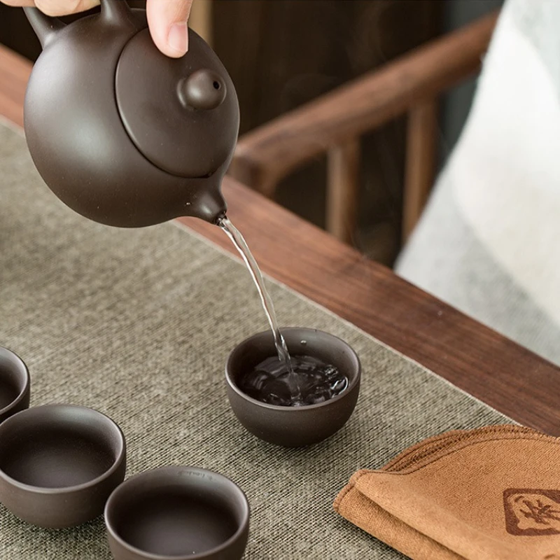 Portable Chinese Travel Tea Set, Teapot Clay Set, Tea Ceremony, Camping, 4 Cups, Zi Shi, Ke Cup, Tea Pot Set