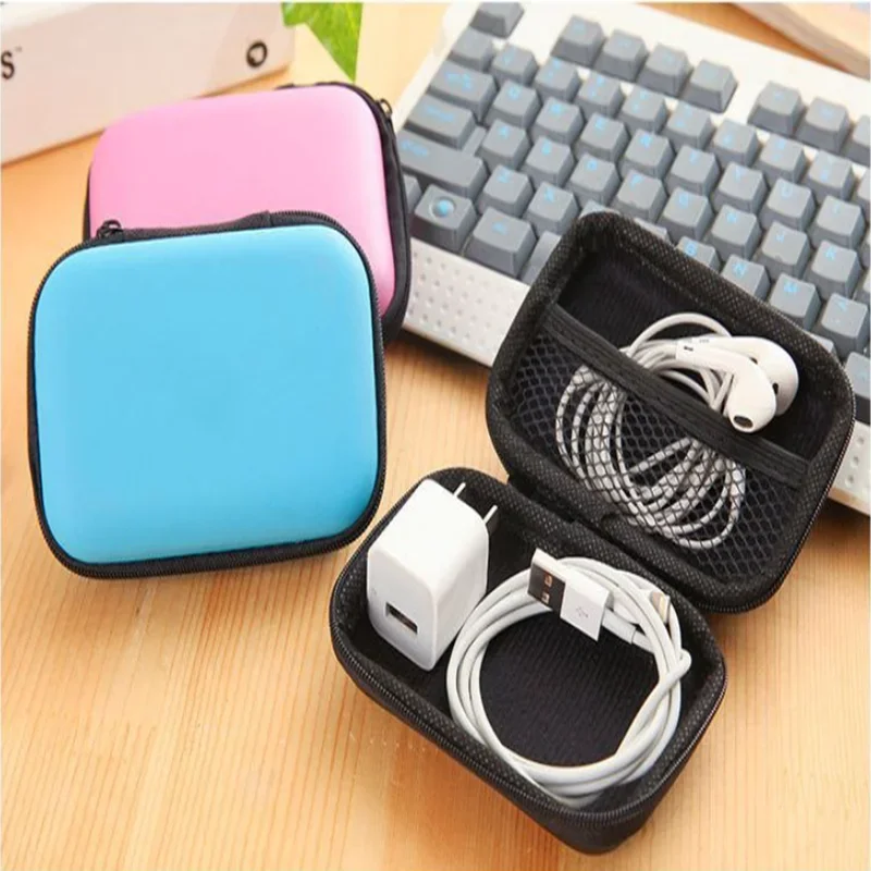 Headphones Storage Box USB Hard Case Coin Bags Waterproof SD Card Cable Earphone Bag Key Earbuds Holder Box Round Square Shape