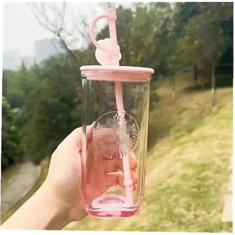 Triangle covered glass cup straw water cup 473ml