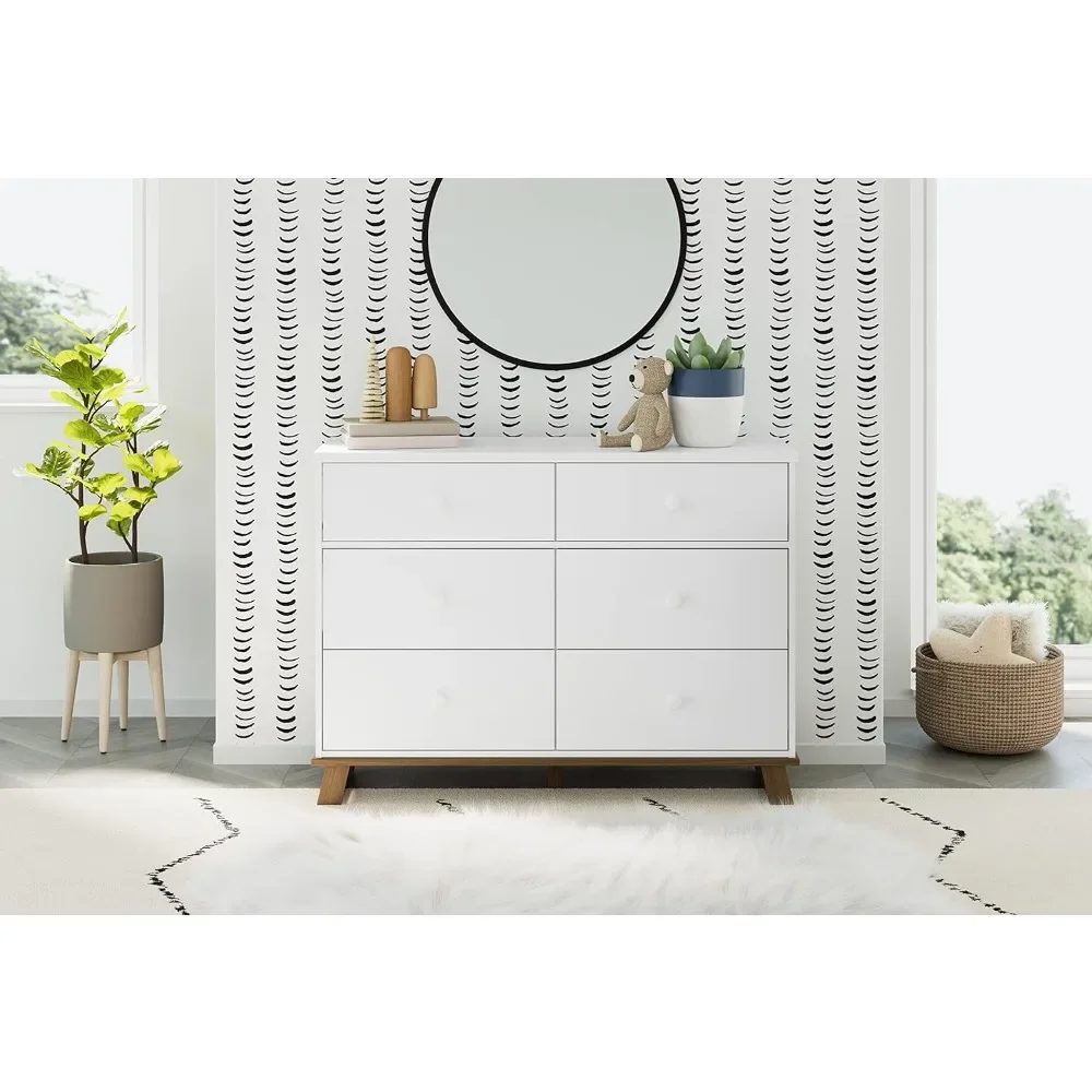 

Modern 6 Drawer Double Dresser (White with Driftwood) – Modern Double Dresser, Wide Dresser Organizer for Children’s Bedroom